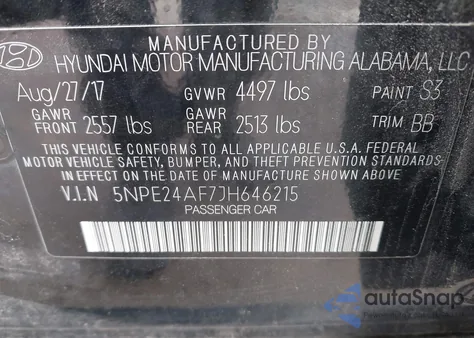 2018 Hyundai Sonata Se from USA, damaged, VIN 5NPE24AF7JH646215